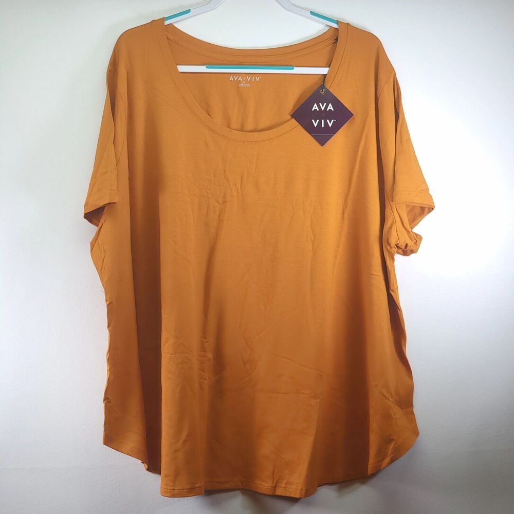 Ava & Viv Target Scoop Neck Tee Womens 4X Plus Orange Basic Casual Comfort NWT